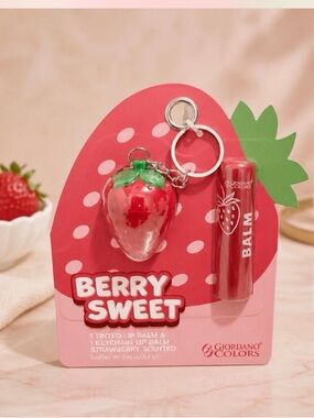 Giordano Colors Berry Sweet Strawberry Lip Balm & Keychain Set New